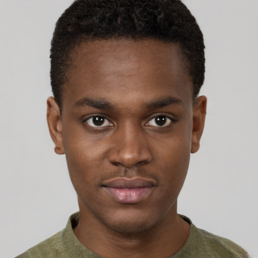 Neutral black young-adult male with short  brown hair and brown eyes