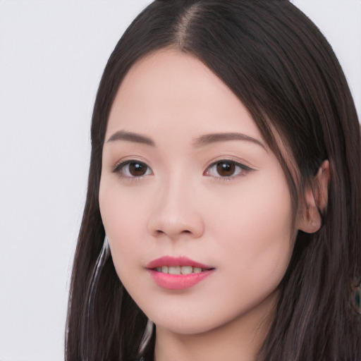 Neutral white young-adult female with long  black hair and brown eyes