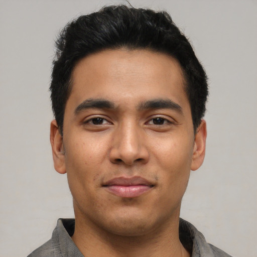 Neutral asian young-adult male with short  black hair and brown eyes