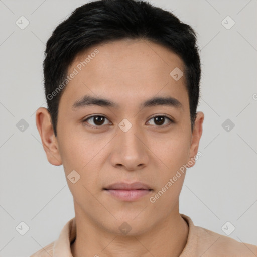 Neutral asian young-adult male with short  black hair and brown eyes