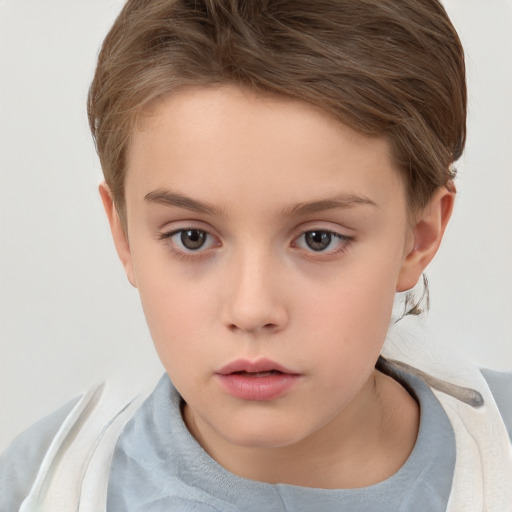 Neutral white child female with short  brown hair and brown eyes