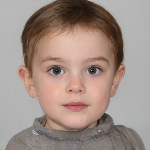 Neutral white child female with short  brown hair and brown eyes