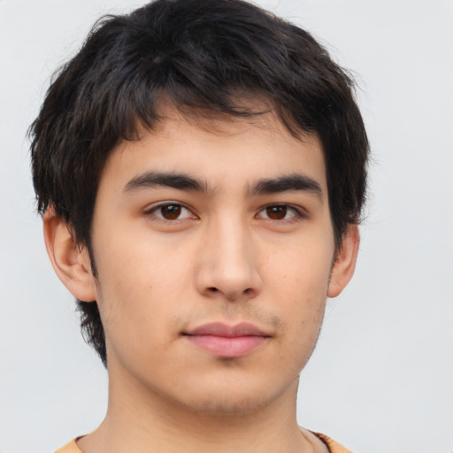 Neutral asian young-adult male with short  brown hair and brown eyes