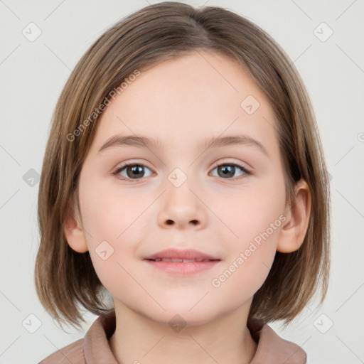 Neutral white child female with medium  brown hair and brown eyes