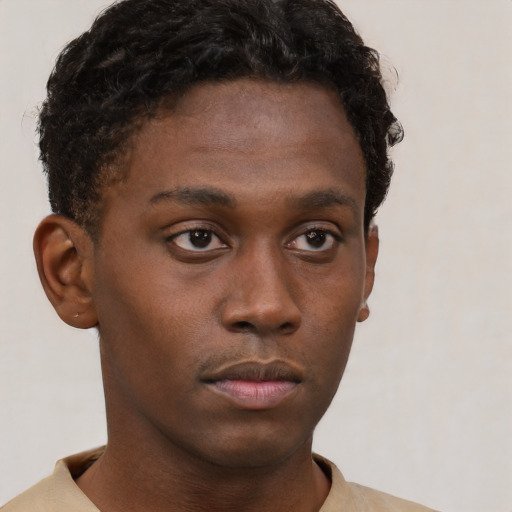 Neutral black young-adult male with short  brown hair and brown eyes