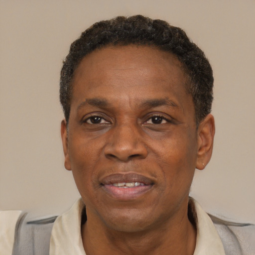 Joyful latino adult male with short  brown hair and brown eyes