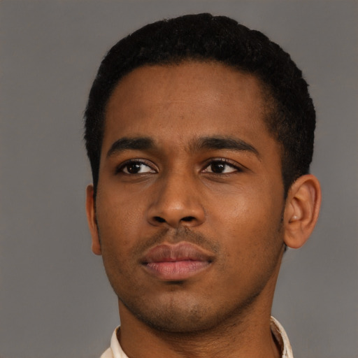 Neutral black young-adult male with short  brown hair and brown eyes