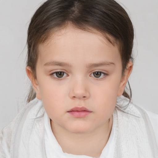 Neutral white child female with medium  brown hair and brown eyes