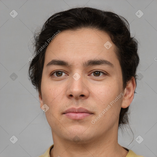 Neutral white young-adult male with medium  brown hair and brown eyes