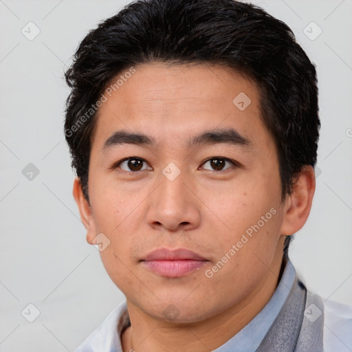 Neutral asian young-adult male with short  brown hair and brown eyes