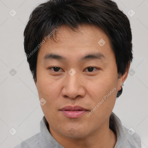 Neutral asian young-adult male with short  brown hair and brown eyes