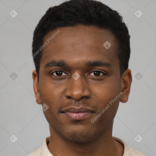 Neutral black young-adult male with short  brown hair and brown eyes