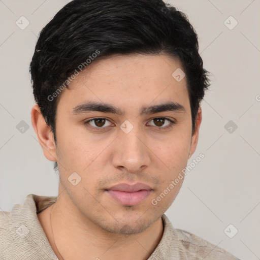 Neutral asian young-adult male with short  brown hair and brown eyes