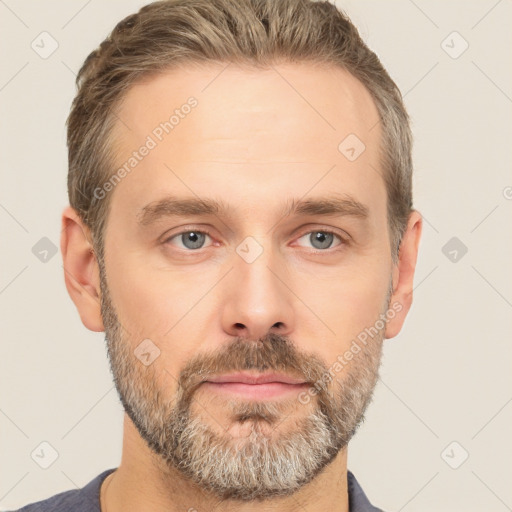 Neutral white adult male with short  brown hair and brown eyes