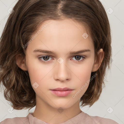 Neutral white child female with medium  brown hair and brown eyes