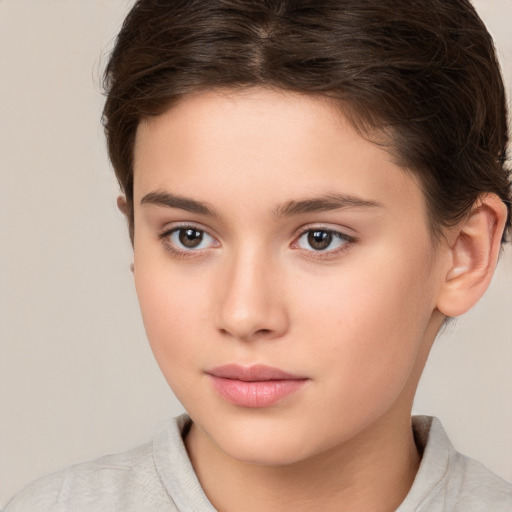 Neutral white young-adult female with short  brown hair and brown eyes