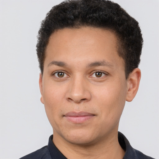 Neutral latino young-adult male with short  brown hair and brown eyes