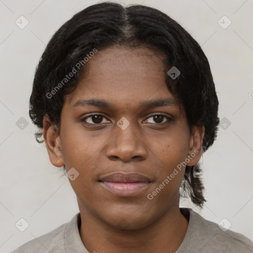 Neutral black young-adult female with short  brown hair and brown eyes