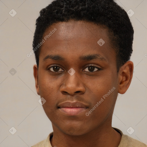 Neutral black young-adult male with short  brown hair and brown eyes
