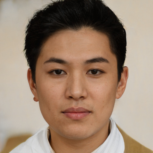 Neutral asian young-adult male with short  brown hair and brown eyes