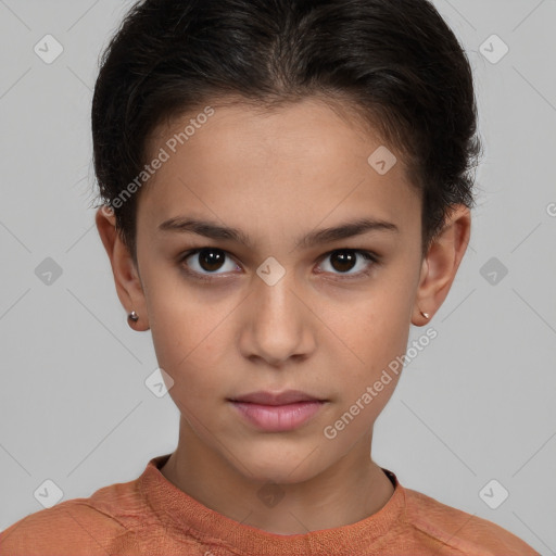 Neutral white child female with short  brown hair and brown eyes