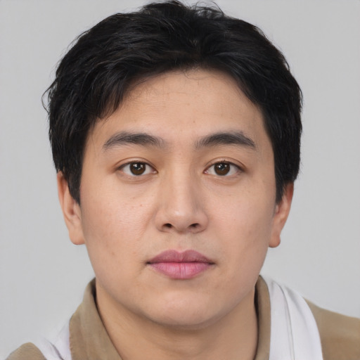 Neutral asian young-adult male with medium  brown hair and brown eyes