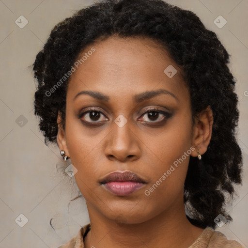 Neutral black young-adult female with medium  black hair and brown eyes