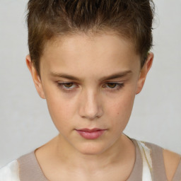 Neutral white young-adult female with short  brown hair and brown eyes