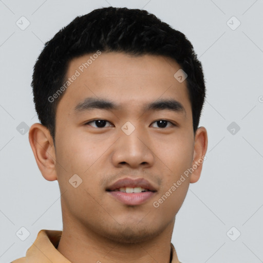 Neutral asian young-adult male with short  black hair and brown eyes