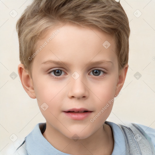 Neutral white child male with short  brown hair and grey eyes