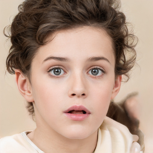 Neutral white child female with medium  brown hair and green eyes