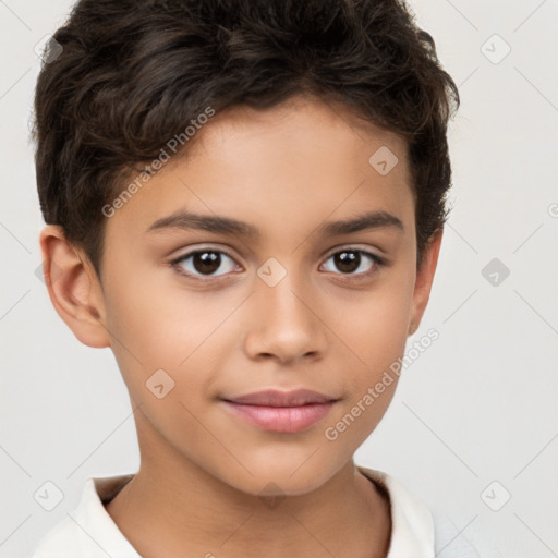 Joyful white child male with short  brown hair and brown eyes