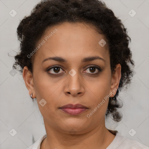 Neutral black young-adult female with short  brown hair and brown eyes