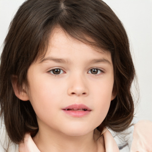 Neutral white child female with medium  brown hair and brown eyes