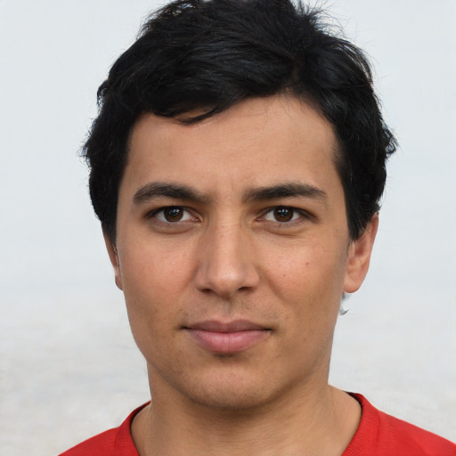 Neutral asian young-adult male with short  black hair and brown eyes