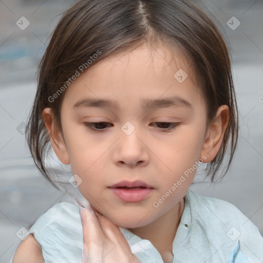 Neutral white child female with medium  brown hair and brown eyes