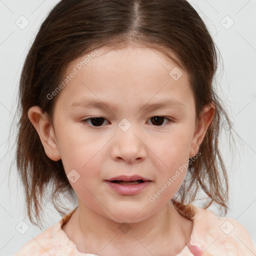 Neutral white child female with medium  brown hair and brown eyes