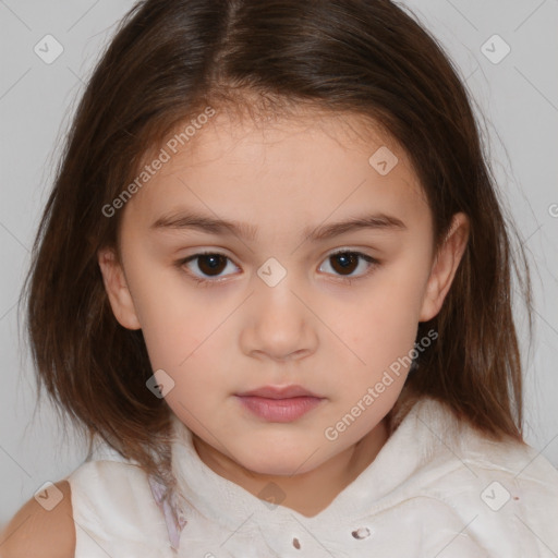 Neutral white child female with medium  brown hair and brown eyes