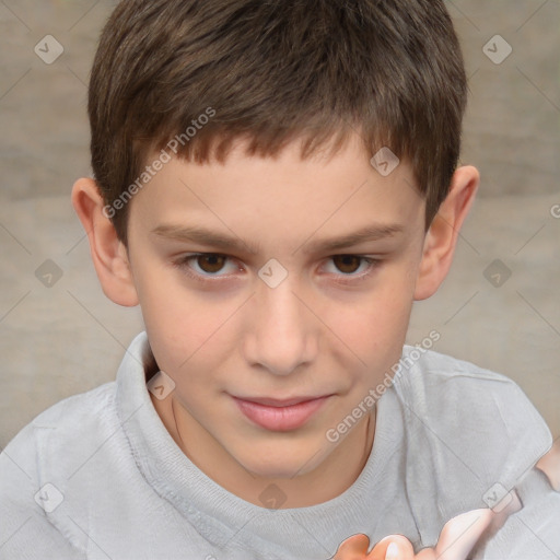 Joyful white child male with short  brown hair and brown eyes