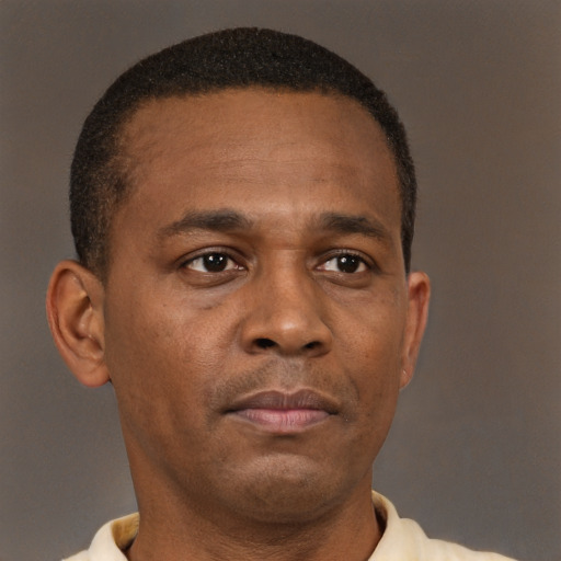 Neutral black young-adult male with short  brown hair and brown eyes