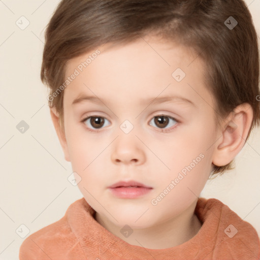 Neutral white child female with short  brown hair and brown eyes