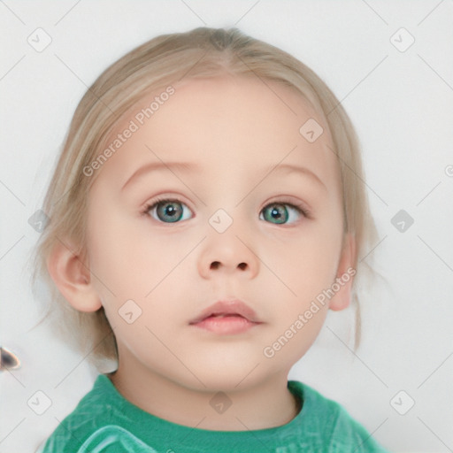 Neutral white child female with medium  brown hair and blue eyes