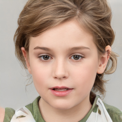 Neutral white child female with medium  brown hair and brown eyes