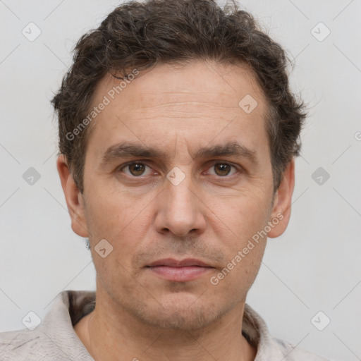 Neutral white adult male with short  brown hair and brown eyes