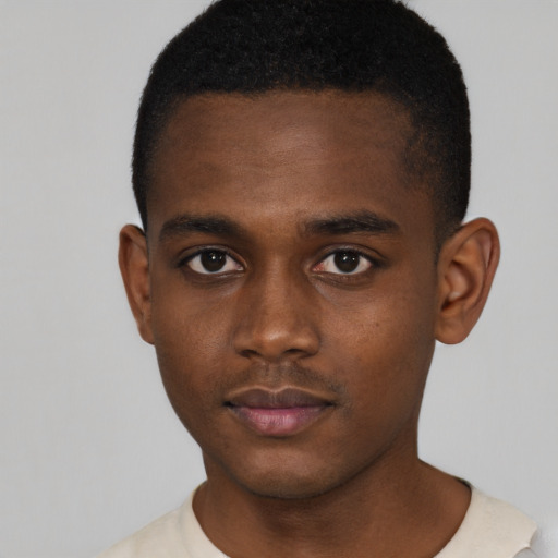 Neutral black young-adult male with short  brown hair and brown eyes