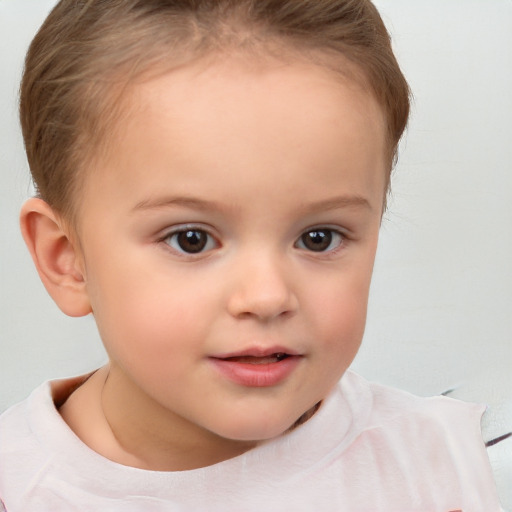 Neutral white child female with short  brown hair and brown eyes