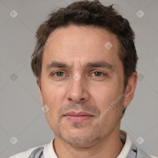 Neutral white adult male with short  brown hair and brown eyes