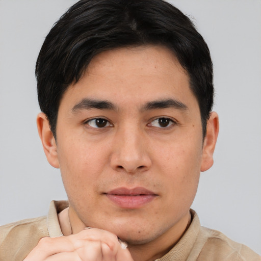 Neutral asian young-adult male with short  black hair and brown eyes