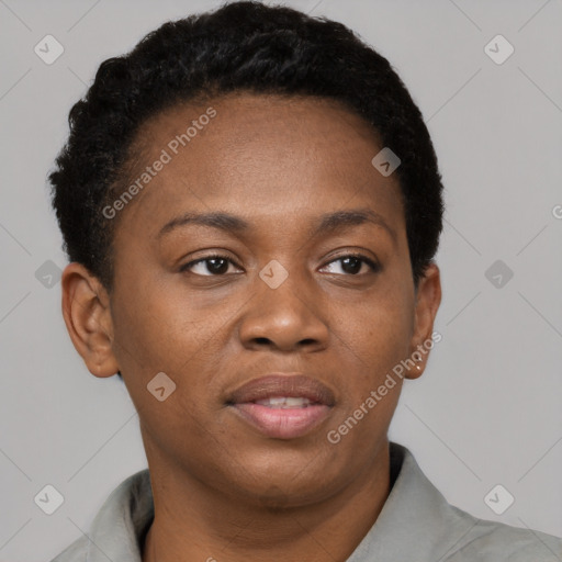 Neutral black young-adult female with short  brown hair and brown eyes