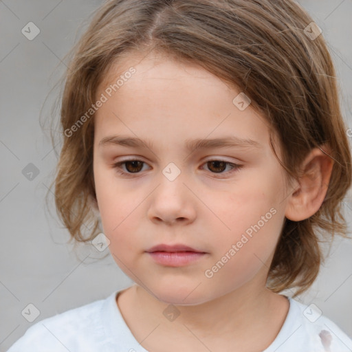 Neutral white child female with medium  brown hair and brown eyes